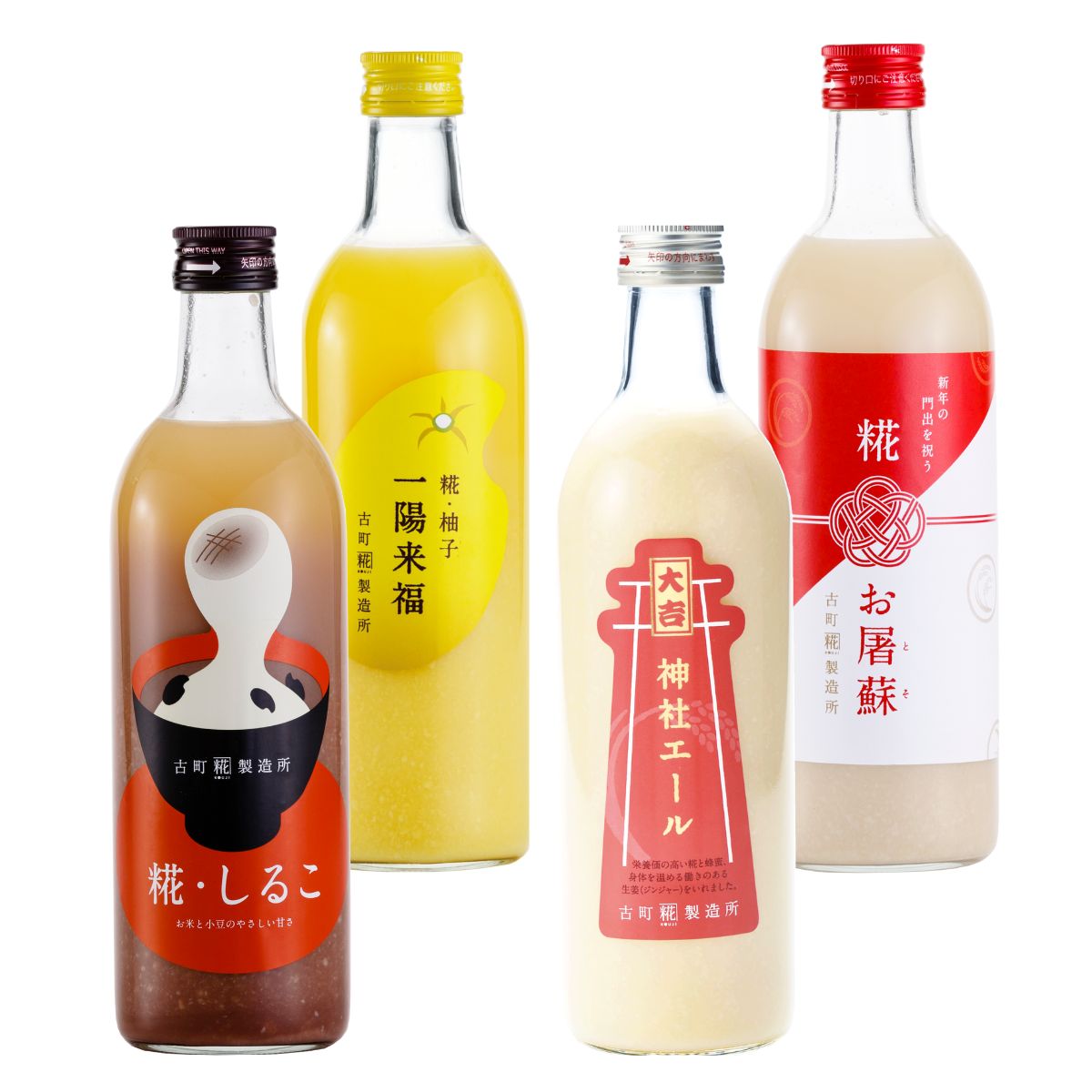 ＜冬を楽しむアソートセットD＞［お米と小豆のやさしい甘さ］｜【4本セット】糀しるこ/糀柚子/糀お屠蘇/神社エール大吉 FKS4-171